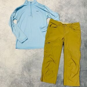 Banana Republic Blue Top and Olive Pants